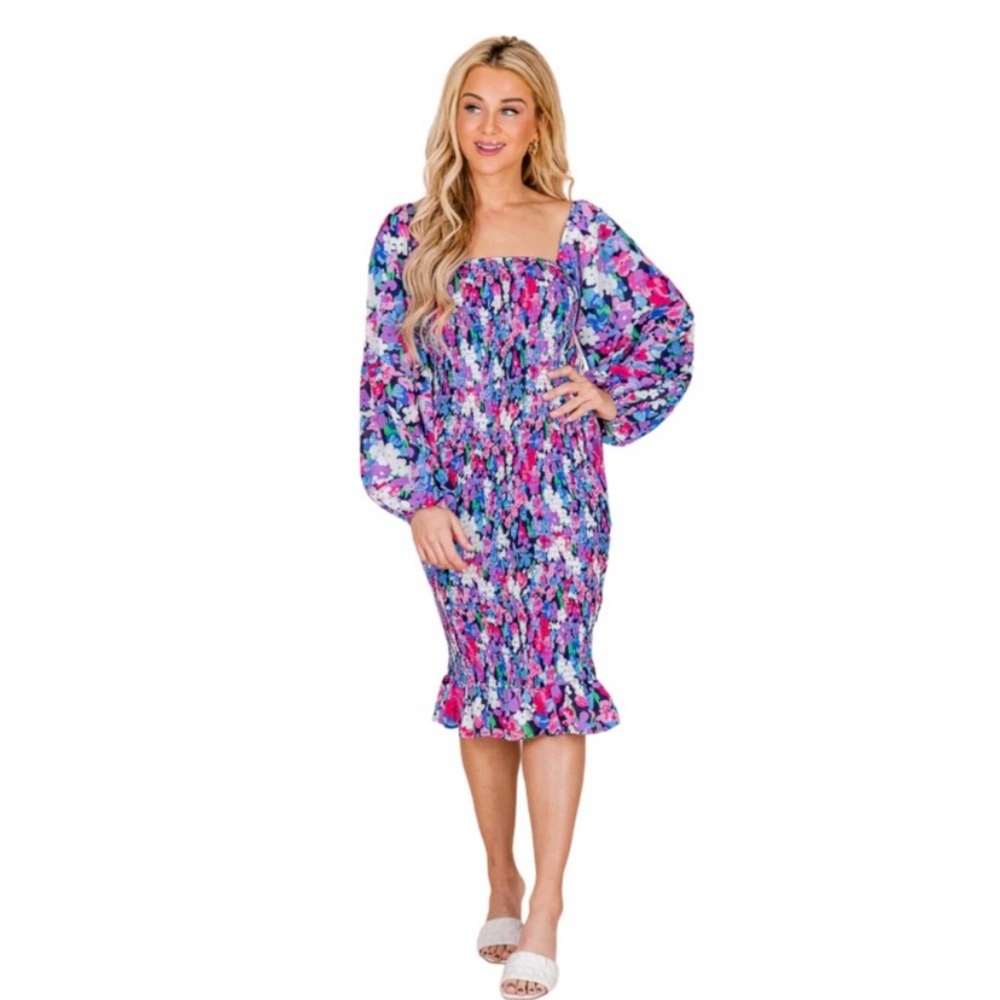 PINK LILY Smock Floral Dress size M. Bump Friendly